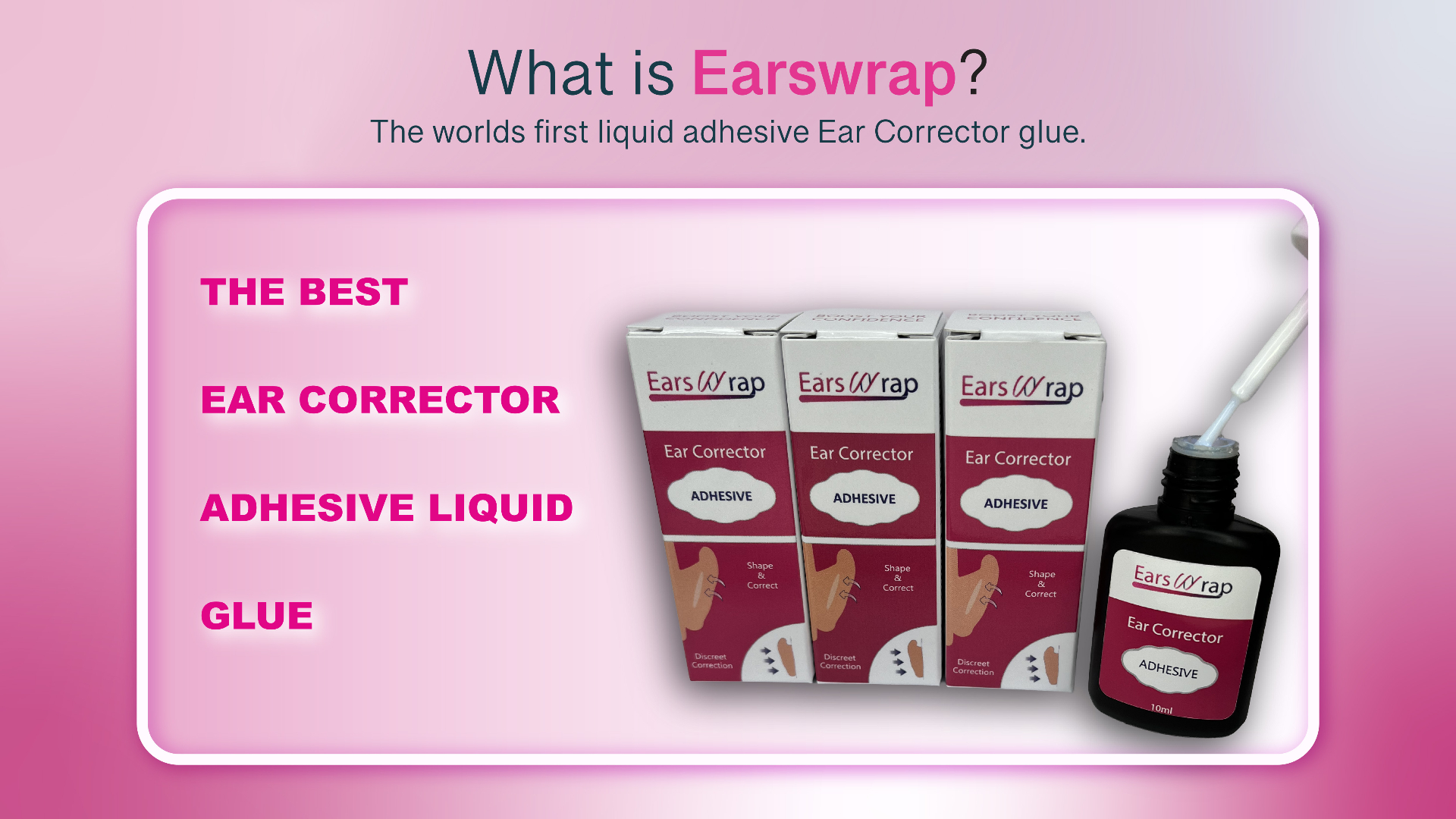 Close-up of the Earswrap liquid ear adhesive being used behind the ear
